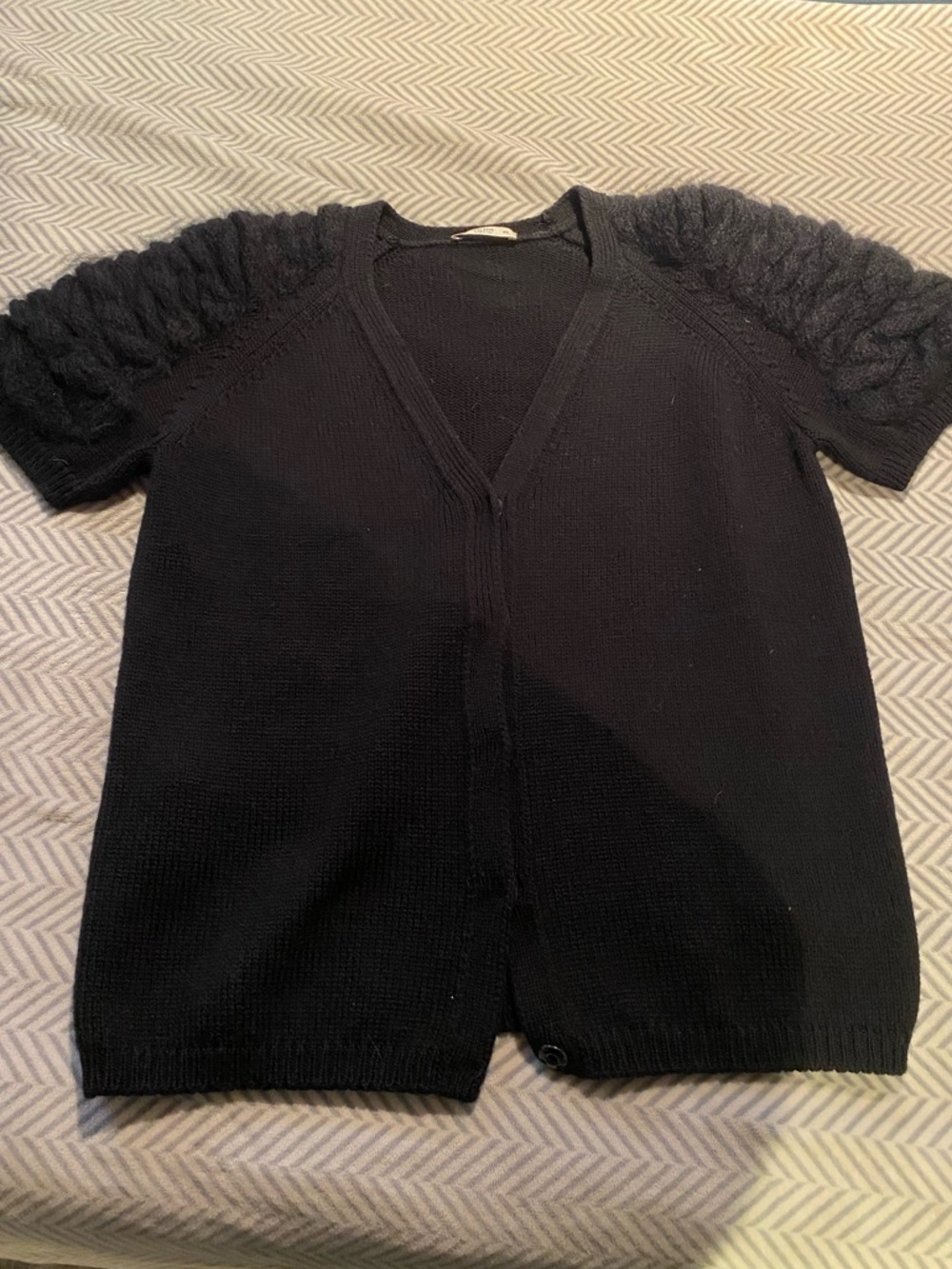 Prada Black Short-Sleeve V-Neck Knit Cardigan